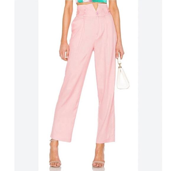 fleur du mal V Waist Trouser in Coral Blush Pink Women's 2 Silk Wool Blend - Picture 1 of 10